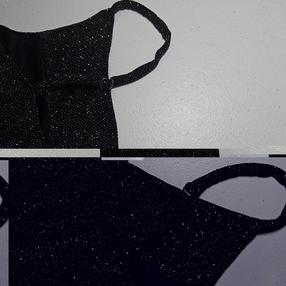 Vtg 90s Mesh Crop Tank Top M Medium Black Whimsigoth Sparkle Glitter Cowl - Picture 6 of 8